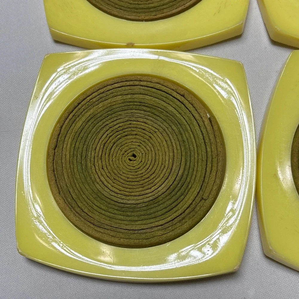 Vintage MCM Mid Century Set of 6 Plastic Drink Coasters Yellow